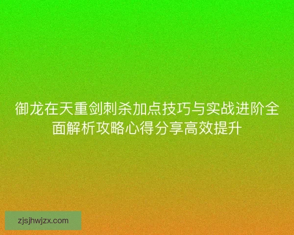 御龙在天重剑刺杀加点技巧与实战进阶全面解析攻略心得分享高效提升 御龙在天重剑刺杀加点技巧与实战进阶全面解析攻略心得分享高效提升